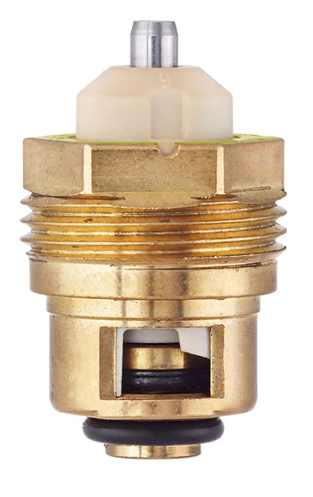 Thermostat-Oberteil mit metallischer Basis und Kunststoffbestandteilen. Teil der Heizungssteuerung von IMI Hydronic Engineering.